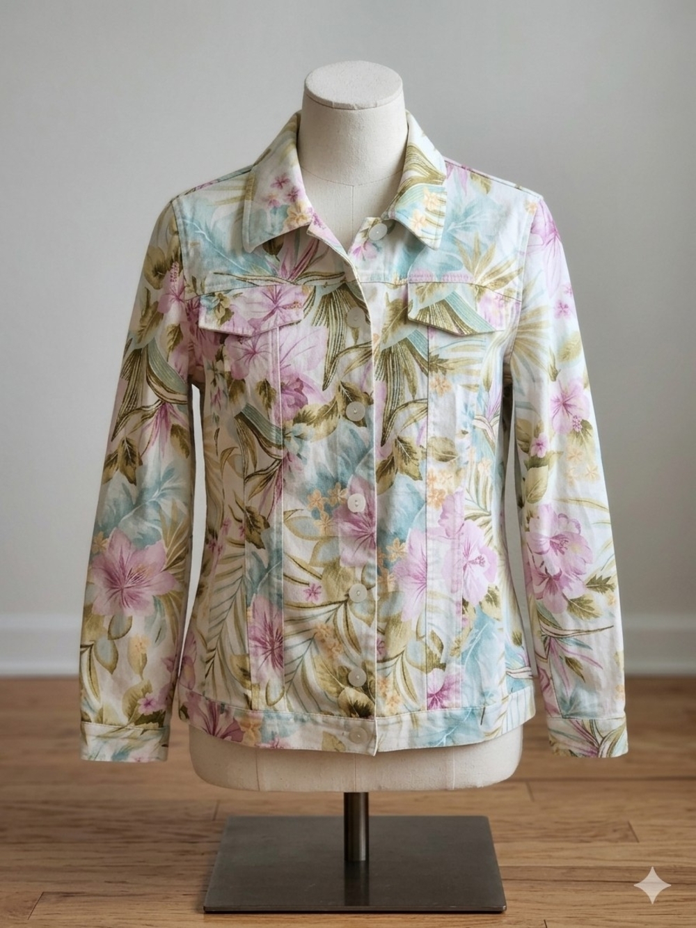 Alfred Dunner Pastel Floral Denim Jacket in Pink, Blue & Cream Pre-owned (8)